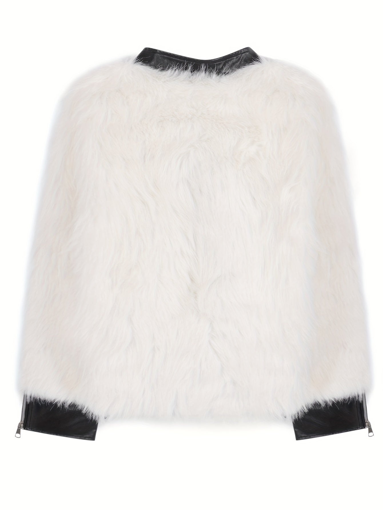 Faux Fur Zip-up Pocket Jacket, Stylish Long Sleeve Coat For Fall & Winter, Women's Clothing