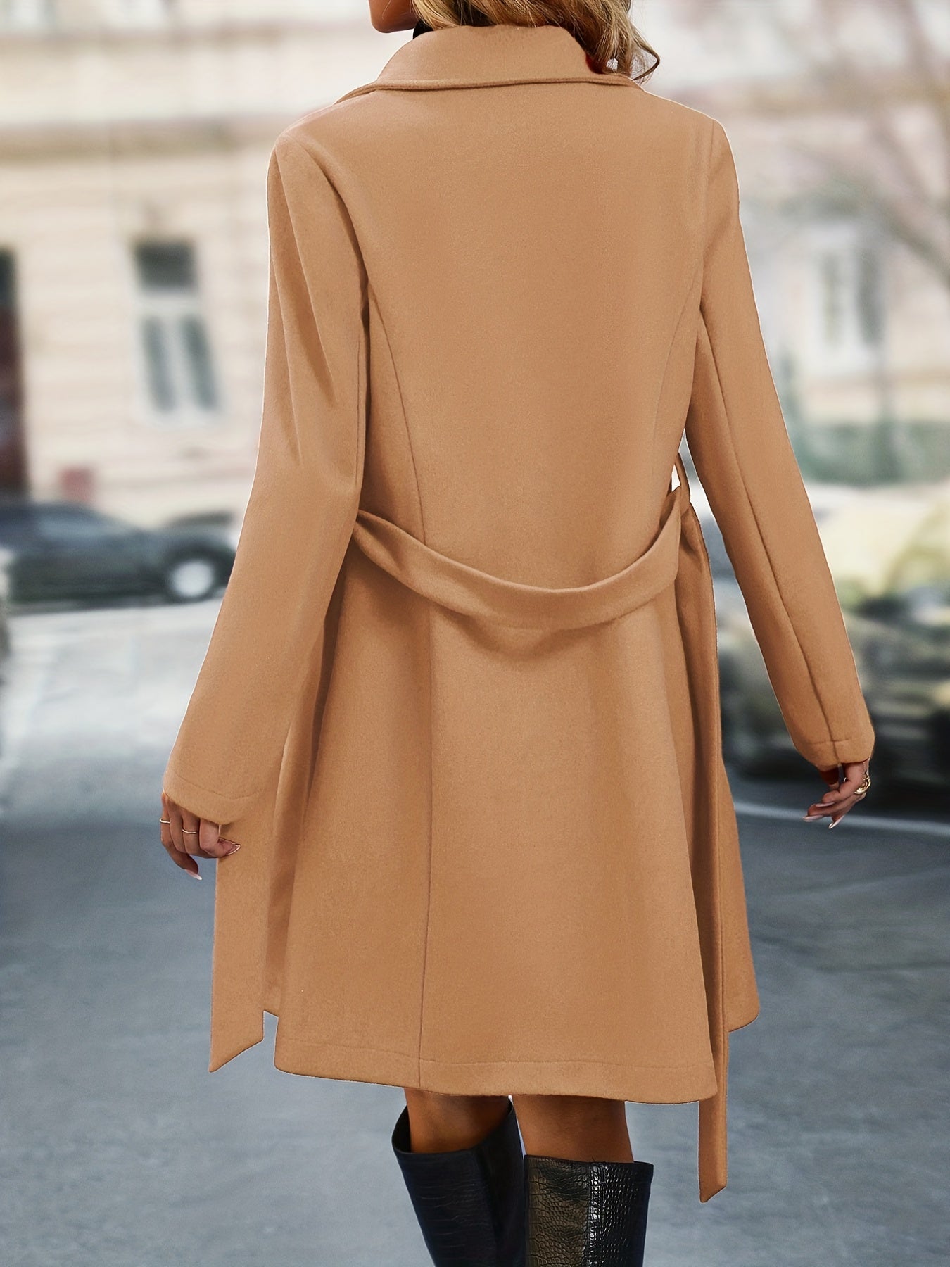 Double Breasted Trench Coat, Elegant Lapel Long Sleeve Outerwear, Women's Clothing
