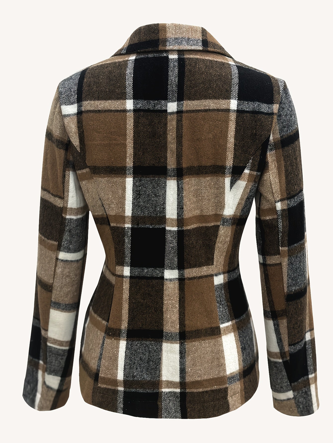 Plaid Button Down Long Sleeve Lapel Coat, Fashion Winter Blazer, Women's Clothing
